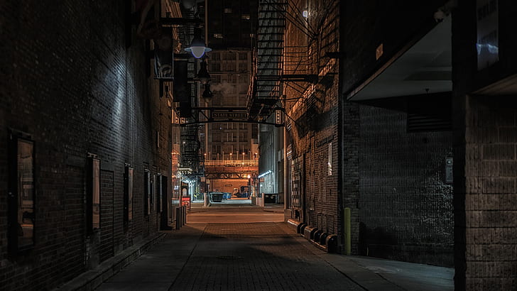 lane, alley, chicago, urban area, street, night, darkness, evening, HD wallpaper