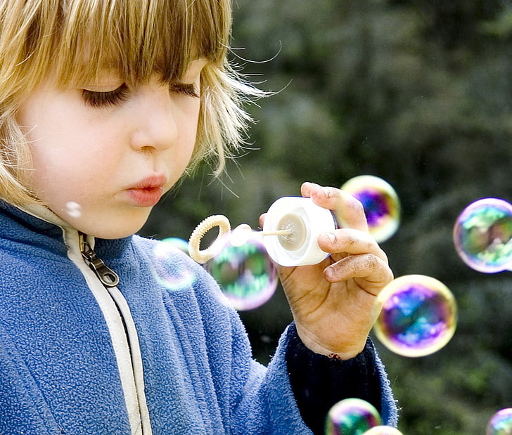 children, bubbles, childhood, bubble wand, holding, one person