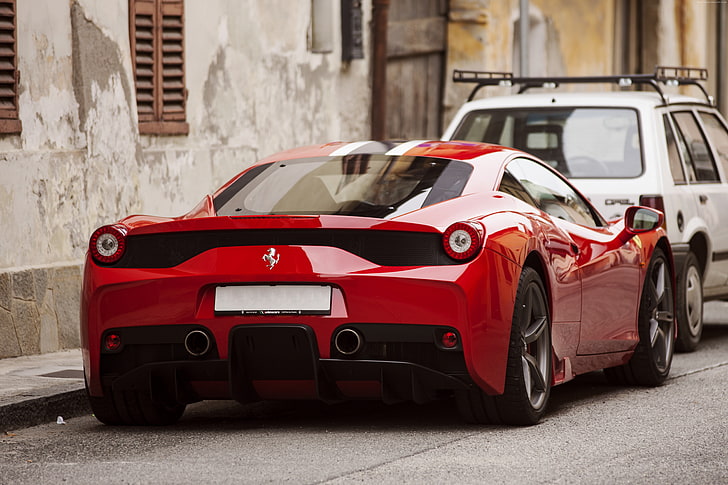 supercar, sports car, buy, rent, back view, red Ferrari, Ferrari 458 Speciale