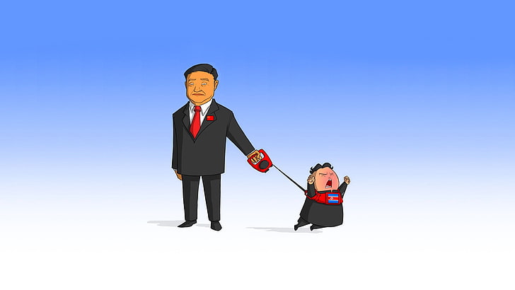 man holding boy with leash cartoon illustration, China, North Korea, HD wallpaper