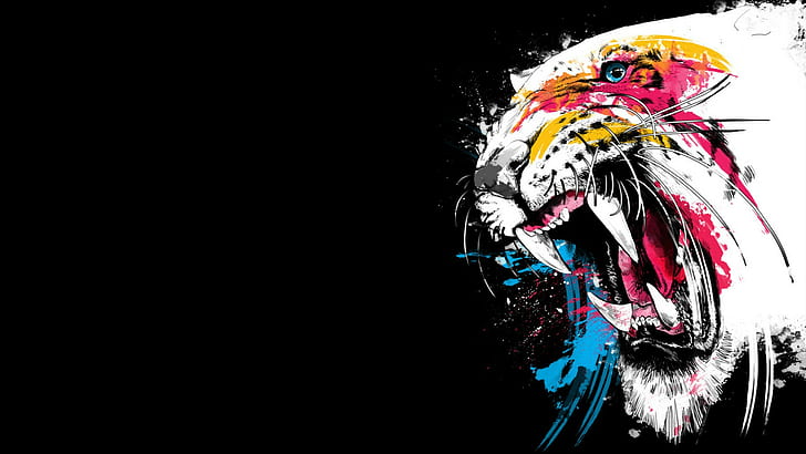 Tiger Black Colorful Drawing HD, digital/artwork