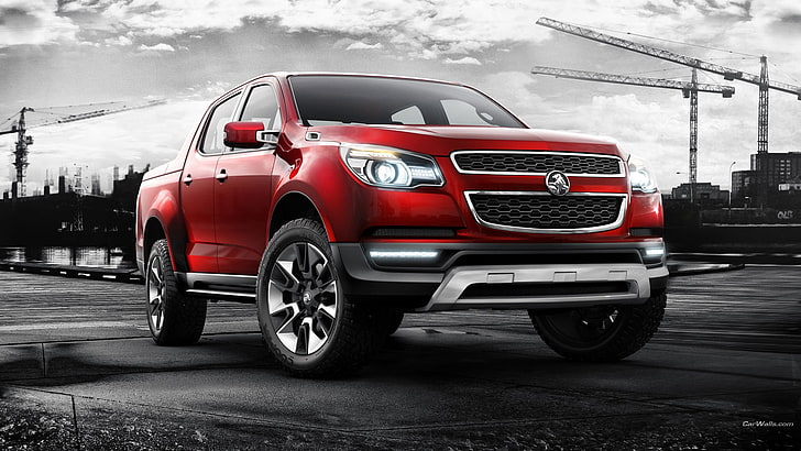 red crew cab pickup truck, Holden Colorado, car, red cars, vehicle, HD wallpaper