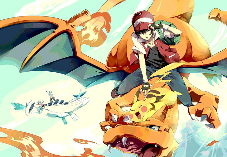 Pokemon Charizard and Pikachu wallpaper, manga, Pokémon, Red (character)