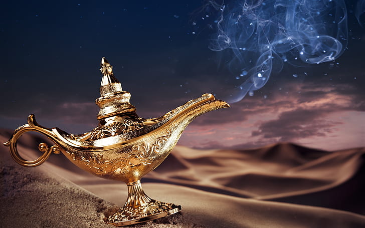 Aladdin's lamp, magic, golden, desert
