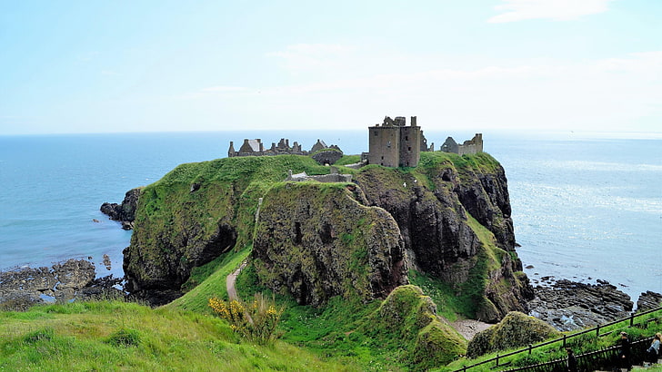 dunnottar castle, scotland, europe, united kingdom, coast, seaside, HD wallpaper