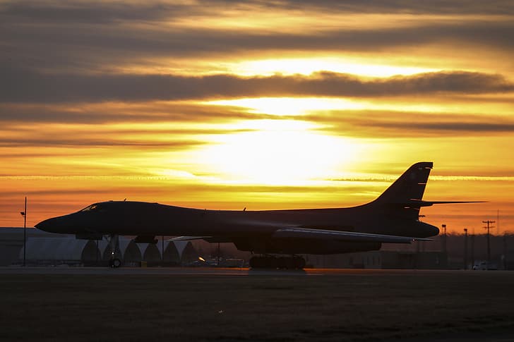 sunset, dawn, Lancer, B-1B, UNITED STATES AIR FORCE, strategic bomber