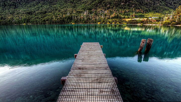 Nature, Landscape, Trees, Pier, Wooden Surface, Forest, Water, Lake, Reflection, Wood, HDR, Stones, Calm