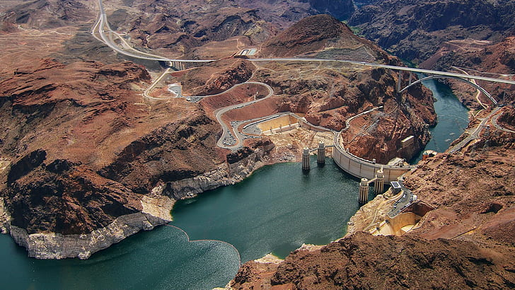road, landscape, Colorado River, nature, Hoover Dam, HD wallpaper