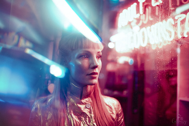 neon, lights, women, model, 500px, Rossi Ivanova, one person
