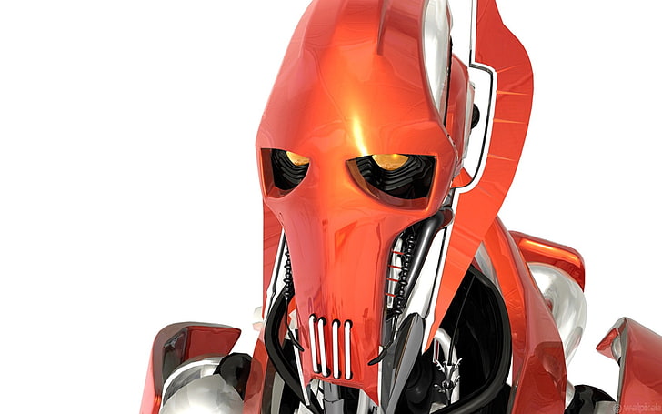 orange and silver robot, Star Wars, General Grievous, white background