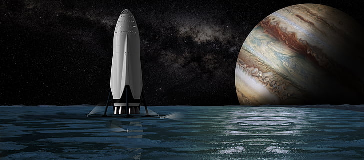 space shuttle illustration, Spaceship, Europa, Jupiter moon, SpaceX