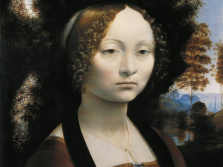 Leonardo Da Vinci: Portrait of Ginev, woman painting, Art And Creative, HD wallpaper