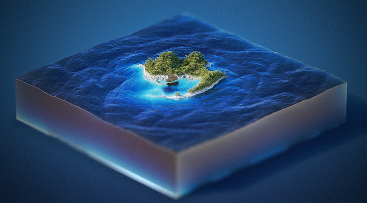 Tiny ship in deep waters, Artistic, 3D, nature, water well, 4k
