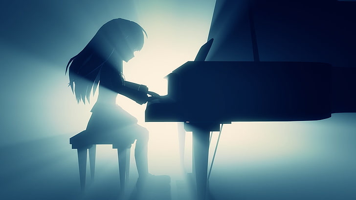 illustration of woman playing grand piano, Angel Beats!, Tachibana Kanade
