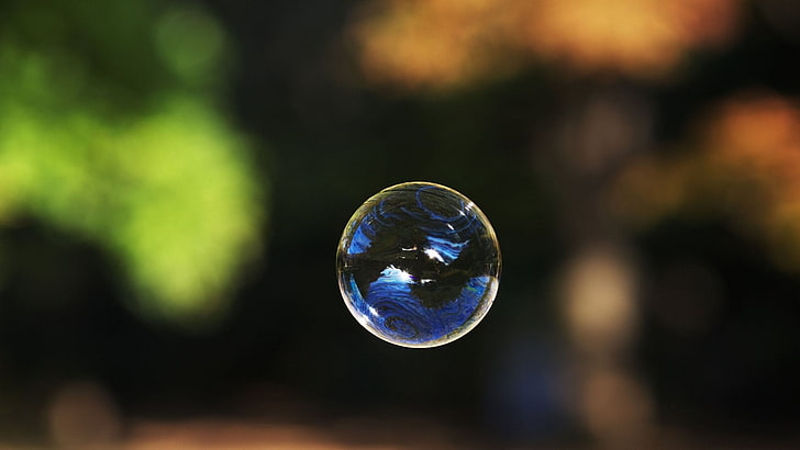 round silver-colored coin, bubbles, reflection, sphere, close-up, HD wallpaper