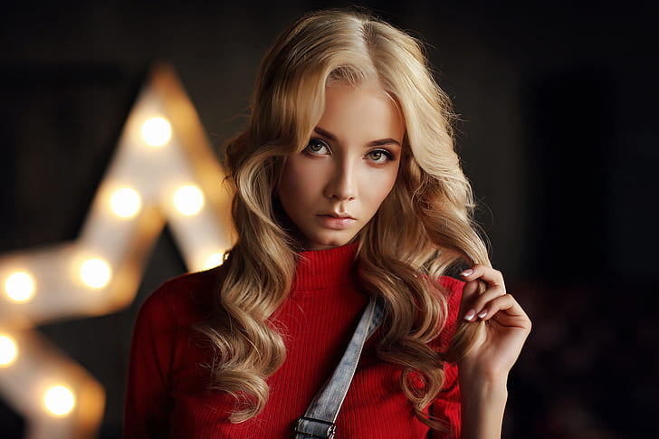 women, blonde, portrait, overalls, Dmitry Arhar, Katerina Shiryaeva, HD wallpaper
