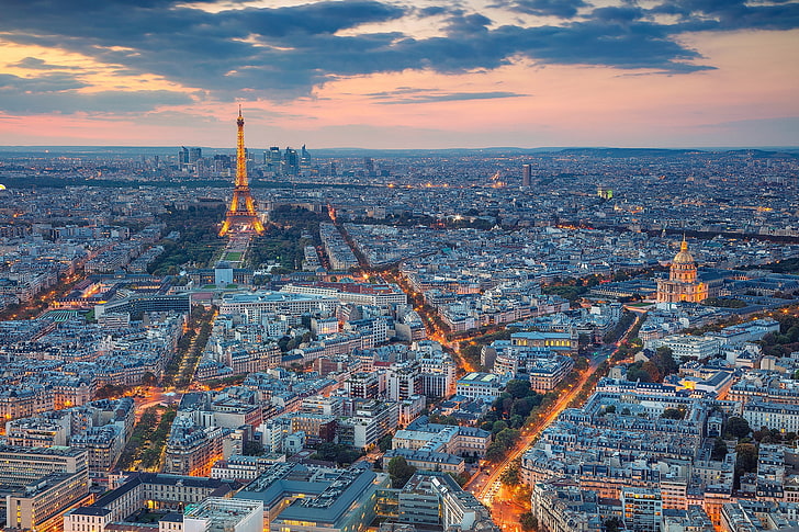 sunset, France, Paris, the evening, panorama, HD wallpaper