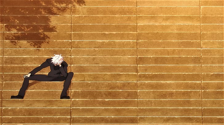 Jujutsu Kaisen, Satoru Gojo, white hair, sad, stairs, legs
