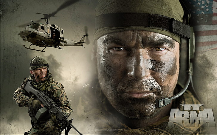 Arma II poster, arma 2, soldiers, helicopters, flag, microphone, HD wallpaper