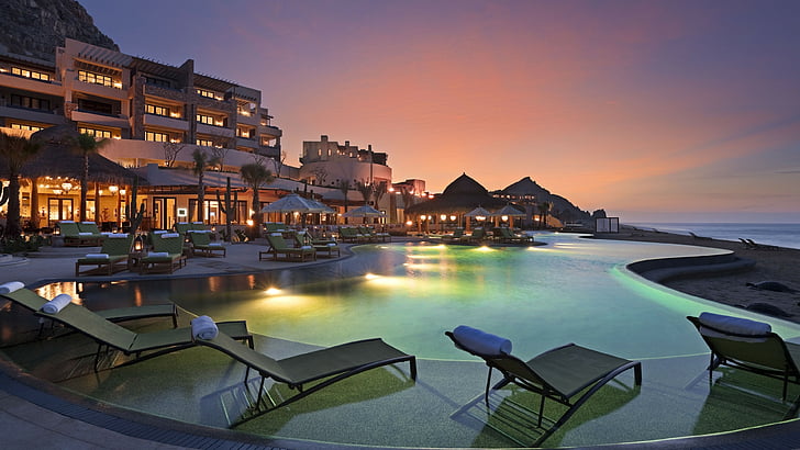 Cabo San Lucas, Mexico, Resort, Hotel, sunset, sunrise, pool, HD wallpaper