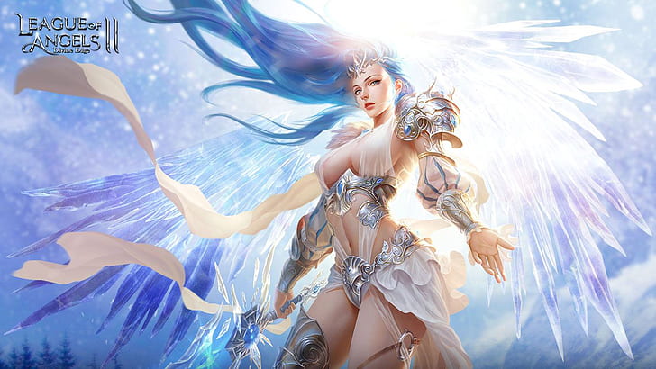 League Of Angels 2 Glacia Warrior Girl With A Blue Angel Wings Hair Video Game Art Hd Wallpaper 1920×1080