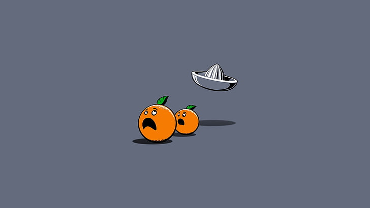 two oranges illustration, minimalism, digital art, humor, simple background, HD wallpaper