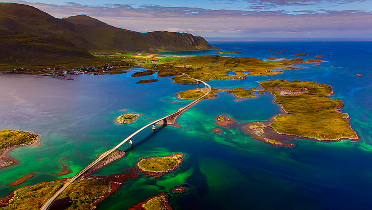 bridge, Norway, archipelago, The Lofoten Islands, The Norwegian sea, HD wallpaper
