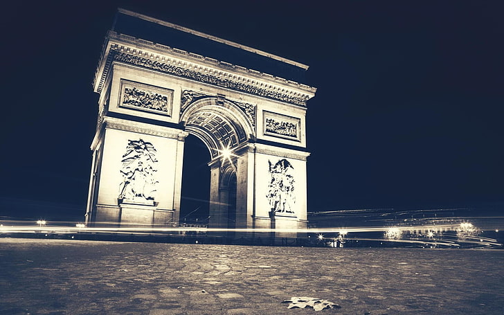 photography, architecture, urban, night, Paris, monuments, Arc de Triomphe, HD wallpaper