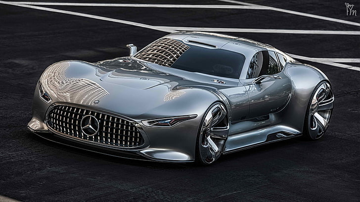 gray Mercedes-Benz concept coupe, Vision, gran turismo, AMG, HD wallpaper