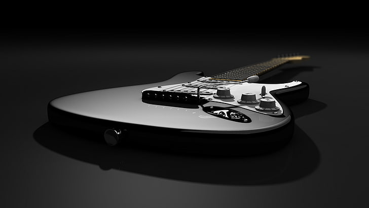 white electric guitar, shadow, Stratocaster, Fender, Gatara, music, HD wallpaper