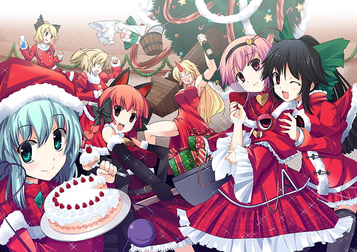 Anime, Touhou, Christmas, Kisume (Touhou), Koishi Komeiji, Parsee Mizuhashi, HD wallpaper