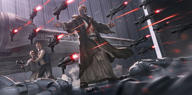 Star Wars wallpaper, Han Solo, Luke Skywalker, stormtrooper, Obi-Wan Kenobi, HD wallpaper