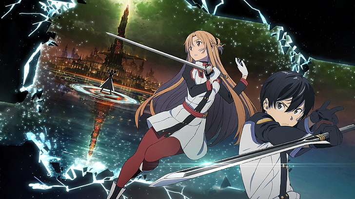 Sword Art Online Kirito and Asuna illustration, anime, Yuuki Asuna, HD wallpaper