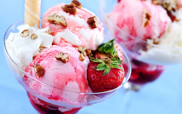 food, ice cream, strawberries, dessert, food and drink, sweet food, HD wallpaper