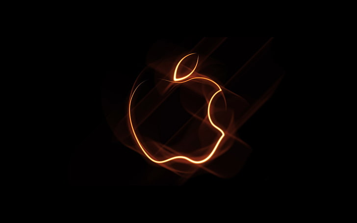 Apple Inc., black background, minimalism, illuminated, burning, HD wallpaper