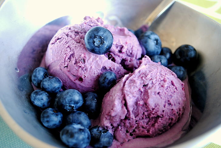 dessert, food, ice cream, berries, blueberries, macro