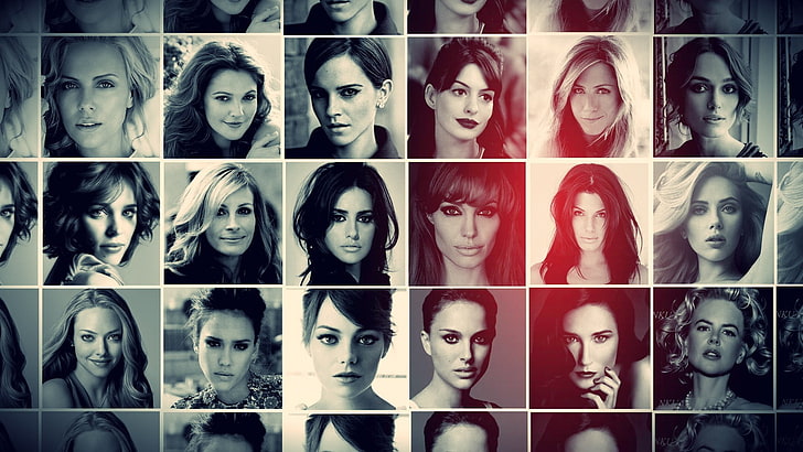 women Hollywood celebrity photo collage, Charlize Theron, Anne Hathaway