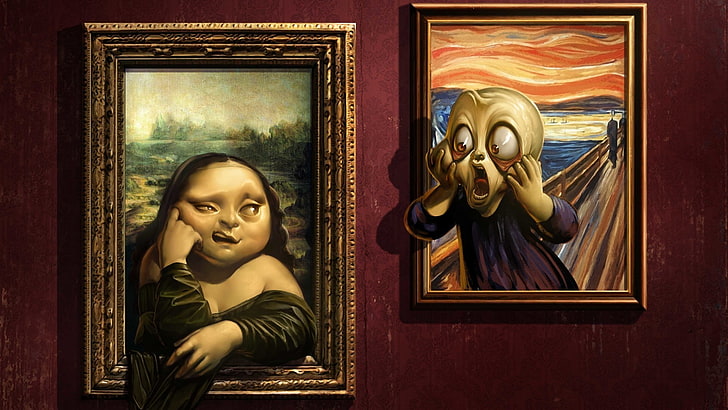 artwork, Edvard Munch, humor, Leonardo Da Vinci, Mona Lisa, HD wallpaper