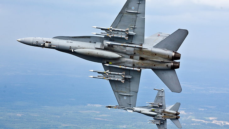 gray fighter jet, military, Finnish Air Force, McDonnell Douglas F/A-18 Hornet, HD wallpaper