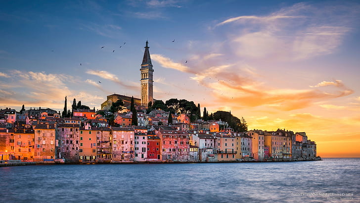 Sunset in the Old Town of Rovinj, Croatia, Europe