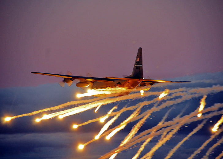 military, army, flares, Lockheed C-130 Hercules, air vehicle