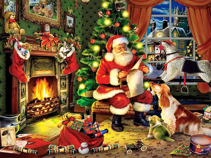 Santa Claus painting, Christmas, representation, religion, human representation, HD wallpaper