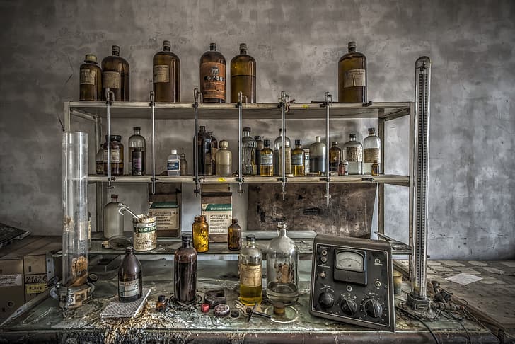 technology, old, bottles, laboratories