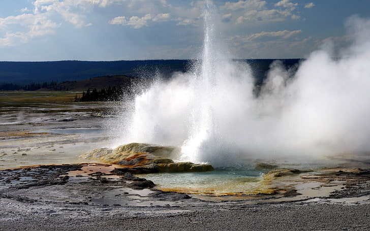 white seawave, yellowstone, reserve, geyser, source, thermal, HD wallpaper