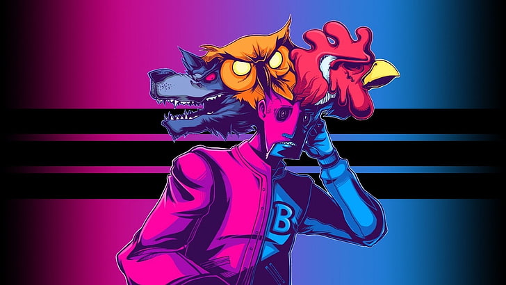 wolf, owl, and chicken digital wallpaper, roosters, Hotline Miami, HD wallpaper