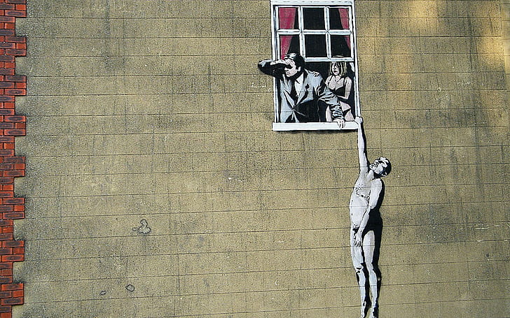 3840x1080px | free download | HD wallpaper: Banksy Graffiti Window Wall HD,  digital/artwork | Wallpaper Flare