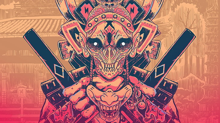 skull wearing cap illustration, digital art, samurai, mask, picture HD wallpaper
