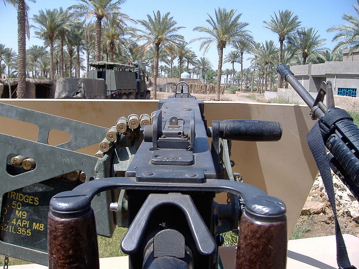 black 50 caliber machine gun, weapons, view, face, system, M2 Browning