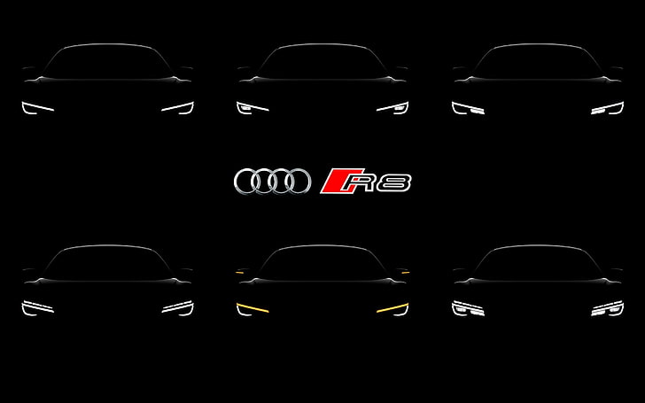 Audi logo, car, Audi R8, lights, simple background, no people, HD wallpaper