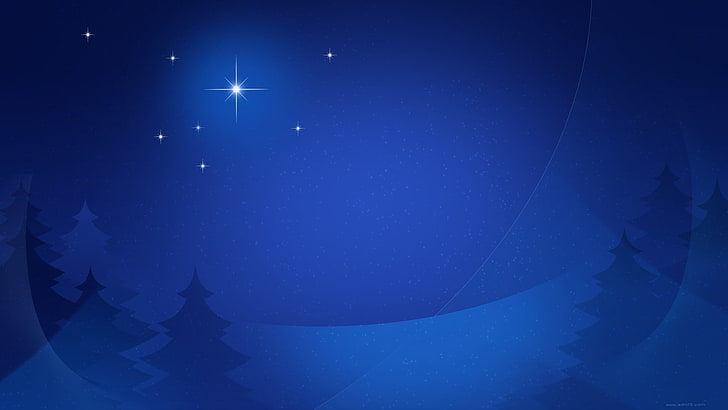 black Sony PS4 game console, trees, Christmas, stars, night, blue, HD wallpaper